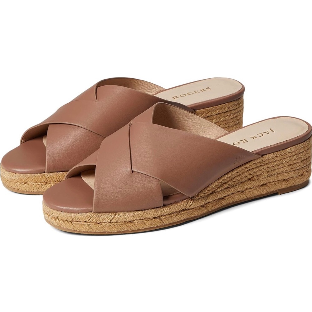 Jack Rogers girls Slotted Sloane Pebbled Espadrille Mid Wedge, Truffle, 8.5M